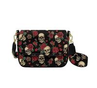 HUGS IDEA Bolso cruzado para mujer, de piel sintética, para hombro, regalo de Halloween, Calavera gótica, rosa roja, Talla única