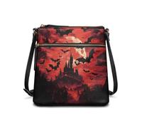 HUGS IDEA Bolsos cruzados de Halloween para mujer, estilo gótico, bolso tipo hobo, Castillo embrujado, murciélagos de Halloween, Talla única