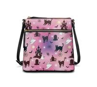 HUGS IDEA Bolsos cruzados de Halloween para mujer, estilo gótico, bolso tipo hobo, Gato negro fantasma, Talla única