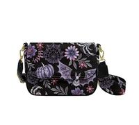 HUGS IDEA Bolsos cruzados para mujer, bolsos y bolso de mano de cuero con correa para guitarra, Calabaza de Halloween de murciélago morado, Talla única