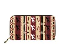HUGS IDEA Cartera Navajo para mujer del suroeste, nativo americano, caballo navajo, monedero de cuero con bloqueo RFID, cremallera alrededor de la tarjeta de crédito, organizador de teléfono,