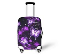 HUGS IDEA Funda protectora para maleta, funda protectora de poliéster para viajes, con parte inferior con cremallera y elástico, Mariposa Púrpura, M(22"-24" Cover)