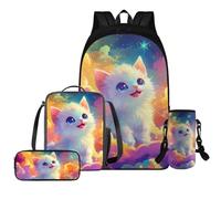HUGS IDEA Mochila escolar 4 en 1 para niñas con lonchera y bolsa escolar, Galaxy Cat, Talla única, Mochilas