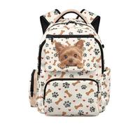 HUGS IDEA Mochila escolar para niñas de 17 pulgadas con bolsillo frontal con múltiples compartimentos para estudiantes de 5 a 16 años, Yorkie Bones
