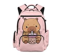 HUGS IDEA Mochila para niñas de 5 a 16 años para la escuela con bolsillo frontal con cremallera, Boba Capybara