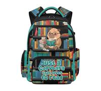 HUGS IDEA Mochila para niños de gran capacidad para niños de 5 a 16 años, Biblioteca Capybara
