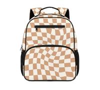 HUGS IDEA Mochila para niños pequeños, suave, ligera, preescolar, con bolsillos laterales para botellas, 13.5 pulgadas, Tan Checker