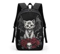 HUGS IDEA Under Animal Printed Children - Mochila escolar azul para niños, Gato murciélago