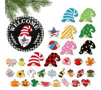 Hugsweet Letrero De Bienvenida Intercambiable - Decoración De Corona De Madera Intercambiable - Colgador De Puerta De Temporada con Gnomos - para Casa Cocina Pared Sala De Clases Invierno Otoño Días