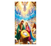 Hugsweet The Nativity Scene Christmas Door Cover Decor Jesús Front Door Banner, Christ Mas Decoration Outdoor Religious Door Cover Photography Background For Winter House Church Supplies