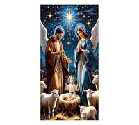 Hugsweet The Nativity Scene Christmas Door Cover Decor Jesús Front Door Banner, Christ Mas Decoration Outdoor Religious Door Cover Photography Background For Winter House Church Supplies