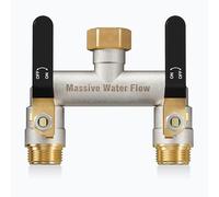 HugWaFlw Distribuidor de 2 vías, distribuidor de agua de 2 vías, distribuidor de agua de 3/4 pulgadas, distribuidor de conexión de agua, niquelado, gran flujo de jardín, mango de metal extendido