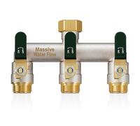 HugWaFlw Distribuidor de 3 vías, distribuidor de agua de 3 vías, distribuidor de agua de 3/4 pulgadas, distribuidor de conexión de agua, niquelado, gran flujo de jardín, mango de metal extendido