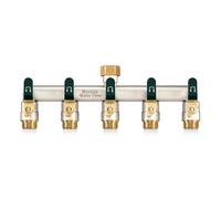 HugWaFlw Distribuidor de 5 vías, distribuidor de agua de 5 vías, distribuidor de agua de 5 vías, distribuidor de agua de 3/4 pulgadas, niquelado macizo de gran flujo de jardín, mango de metal