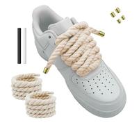 Hugwish 1 Par Cordones Zapatillas Gruesos Para Air Force 1, Rope Laces, Cordones Gordos (8mm,140cm), Cordones Cuerda Chunky Retorcidos Algodon Anchos Redondos Para Cordones de Bricolaje (Beige)