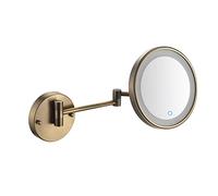 HUHJYUGE Espejo Cosmético de un Solo Lado Montado en la Pared, Espejo de Afeitar Retráctil Montado con Luz Led, Espejo de Bano con Aumento 3x/5x/7x/10x Plegable (Antique Copper Plug 7X)