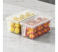 HUHJYUGE Pack de 2 Cajas Organizadoras de Frigorífico con Tapa y Asas, Contenedores Apilables para Verduras, Huevos o Empanadillas, para Nevera o Congelador (29x15.5x12cm)