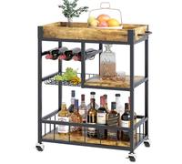 Huhote Carrito de servir, carrito de cocina con estante para vino, carrito de bar, carrito de bebidas, carrito con ruedas, carrito de vino para comedor, cocina, salón, bar, fiesta, marrón grano de