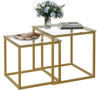 Huhote Juego de 2 mesas de centro cuadradas, mesa de salón moderna, mesa de café de cristal, mesa de salón pequeña, mesa auxiliar, mesa de sofá, mesa de café para salón, dormitorio, oficina, 50/45 cm