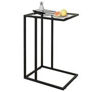 Huhote Mesa auxiliar en forma de C, mesa auxiliar de cristal para sofá, mesa de sofá con marco de metal, mesa de sofá para sala de estar, dormitorio, mesita de noche, color negro