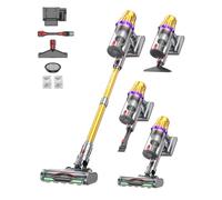 Huhuba H9 Aspiradora sin Cable 650W/58kPa/80Min, Cepillo Anti-Enredos para Pelo de Mascotas, Autoestable, Base de Carga Mural, Pantalla Táctil LED, Filtro HEPA, para Alfombras y Pisos Duros, Dorado
