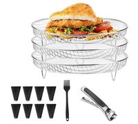 Huhudyy Rejilla para Freidora de Aire, Rejillas Deshidratadoras Apilables Redondas de 3, Cesta para Freidora de Aire de Acero Inoxidable, Bandeja, Accesorios para Freidora de Aire