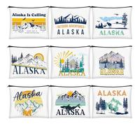 Huhumy 9 bolsas de cosméticos de Alaska, bolsa de recuerdo de Nueva York, bolsa con cremallera, regalos de recuerdo de Los Ángeles, Italia, París, Broadway, Alaska, bolsa de maquillaje para niñas y