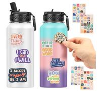 HuhWafee 2 botellas de agua aisladas de acero inoxidable con 100 pegatinas para viajes, fitness, senderismo, ciclismo, camping