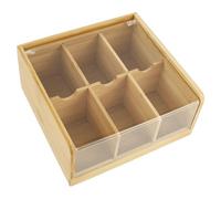 HuhWafee Caja de té, 6 compartimentos, bolsa de té, organizador de bambú, caja de té con ventana, elegante tapa para guardar té protegido del aroma