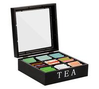 HuhWafee Caja de té con 9 compartimentos separadores, caja de té de madera, elegante caja de almacenamiento de té, recipiente de almacenamiento con ventana de cristal y tapa para guardar té protegido