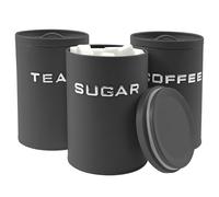 HuhWafee Juego de 3 tarros de cocina vintage de metal, estables con tapa de junta, lata de almacenamiento para café, té y azúcar, decoración de cocina, organizador de cocina (negro)