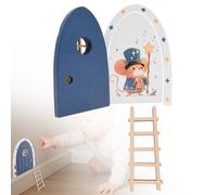 HuhWafee Puerta mágica de madera de hada de los dientes con fondo mágico, puerta de hada de los dientes para diseñar, puerta de madera y escalera para pintar, regalo original para niños y niñas (azul)