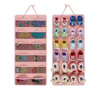 HUHYNN Organizador de zapatos de bebé para 12 pares de zapatos de bebé para niños y niñas, organizador de zapatos de bebé de doble cara con múltiples bolsillos (no incluye accesorios) (rosa)