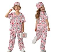HUIACONG Bonito disfraz de médico panda para niñas pequeñas, disfraz de veterinaria, enfermera, médico, con bolsillos, disfraz de Navidad, cosplay, para niños y niñas, talla 5-6 años, rosa