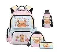 HUIACONG Mochila para niñas con fiambrera, estuche para lápices, funda para botella de agua, 4 piezas, mochilas para escuela secundaria, Bonito capibara, One Size