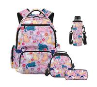 HUIACONG Mochila para niñas con fiambrera, estuche para lápices, funda para botella de agua, 4 piezas, mochilas para escuela secundaria, Bonita flor de gatito, One Size