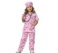 HUIACONG Pink RIbbon - Disfraz de médico de 3 piezas para niños, 3t y 4t, cáncer de mama, niños, enfermera, médico, con bolsillos, disfraz de fiesta de Halloween