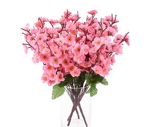 HUIANER 6 ramas de flores de cerezo de seda artificial, tela falsa Sakura floral con vapor, ramo de flores falsas para decoración de boda, ramo de novia, mesa, centro de mesa al aire libre (rosa)