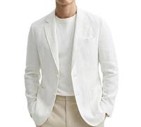 HUIANGLIYG Americana de Hombre 100% Lino Chaqueta de Solapa de Dos Botones Americana Smart Casual Ligera y Transpirable con Bolsillos para Oficina de Bodas Blanco XL