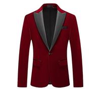 HUIANGLIYG Americana de Terciopelo de Corte Ajustado para Hombre, Solapa de Pico con Solapa de Un Botón y Bolsillos, Chaqueta Formal Casual para Baile de Graduación de Boda, Eventos de La Noche