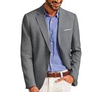 HUIANGLIYG Americana Ligera de Lino Mezclado para Hombre, Solapa Muescada de Un Solo Botón, Chaqueta de Traje de Negocios Ajustada con Bolsillos para El Trabajo, Ropa Diaria de Boda Gris XL