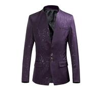 HUIANGLIYG Blazer de Hombre con Cuello Mandarín Slim Fit Estampado Chaqueta Formal de Traje Formal Ligero de Un Solo Botonadura con Bolsillos para Invitados A La Boda Fiesta de Graduación Vestida