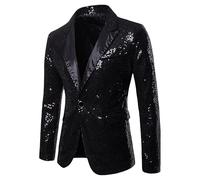 HUIANGLIYG Blazer de Lentejuelas Brillantes para Hombre, Chaqueta de Esmoquin Entallada de Un Botón con Solapa de Pico y Bolsillos, Estilo Discoteca de Los Años 70, Ideal para Bodas, Graduaciones,