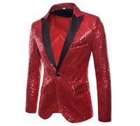 HUIANGLIYG Blazer de Lentejuelas Brillantes para Hombre, Chaqueta de Esmoquin Entallada de Un Botón con Solapa de Pico y Bolsillos, Estilo Discoteca de Los Años 70, Ideal para Bodas, Graduaciones,