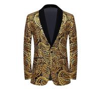 HUIANGLIYG Blazer de Lujo con Lentejuelas de Cachemira para Hombre, Chaqueta de Esmoquin de Un Botón, Corte Entallado, Solapa Chal, con Bolsillos, Chaqueta de Noche Brillante para Fiesta, Boda, Gra