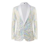 HUIANGLIYG Blazer de Lujo con Lentejuelas de Cachemira para Hombre, Chaqueta de Esmoquin de Un Botón, Corte Entallado, Solapa Chal, con Bolsillos, Chaqueta de Noche Brillante para Fiesta, Boda, Gra