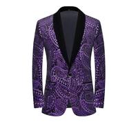 HUIANGLIYG Blazer de Lujo con Lentejuelas de Cachemira para Hombre, Chaqueta de Esmoquin de Un Botón, Corte Entallado, Solapa Chal, con Bolsillos, Chaqueta de Noche Brillante para Fiesta, Boda, Gra