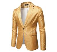 HUIANGLIYG Blazer de Lujo para Hombre, de Cachemira Jacquard, con Solapa con Muescas, Corte Entallado, Un Botón, Formal, con Bolsillos, para Boda, Graduación, Fiesta, Banquete, Multicolor, Amarill