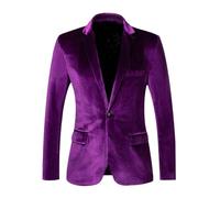 HUIANGLIYG Blazer de Terciopelo Ajustado para Hombre, Chaqueta Formal de Esmoquin de Un Botón con Bolsillos Funcionales, Elegante Chaqueta de Traje para Boda, Banquete de Navidad, Cena, Vestido Mor