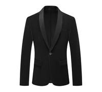 HUIANGLIYG Blazer de Terciopelo de Hombre, Chaleco Chal Slim con Solapa, Chaqueta de Un Solo Botón, con Bolsillos Funcionales para Invitados A La Boda, Novio de Graduación, Vestido de Noche Negro